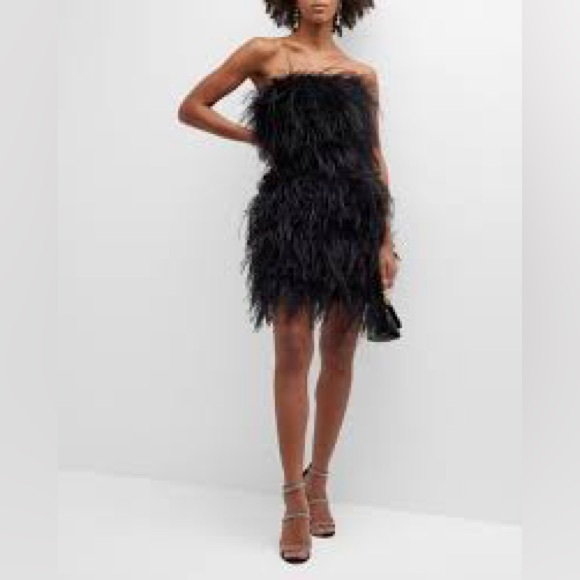 LAMARQUE x REVOLVE Triana Mini Dress in Black Feathers NYE party Dress - Picture 2 of 12